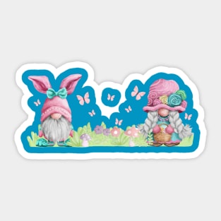 Pastel spring Easter bunny gnome couple Sticker